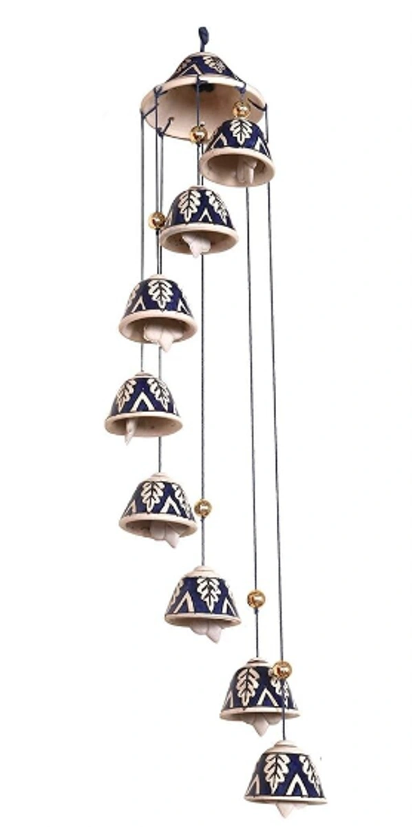  RAJ ROYAL Handcrafted 8 Bells Blue Mughal Painting  Ceramic Wind Chimes -   8 Bells, Blue Color, Ceramic, Mugal Painting, Pack of 1